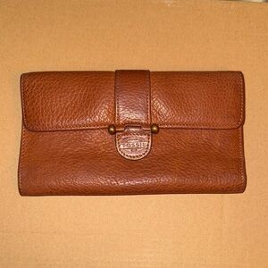 Fossil Brown Pebbled Leather Bi-fold Checkbook Wallet